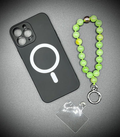 Mobile phone chain, short key ring semi-precious stone ¨green chalcedony¨