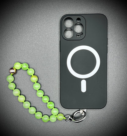 Mobile phone chain, short key ring semi-precious stone ¨green chalcedony¨