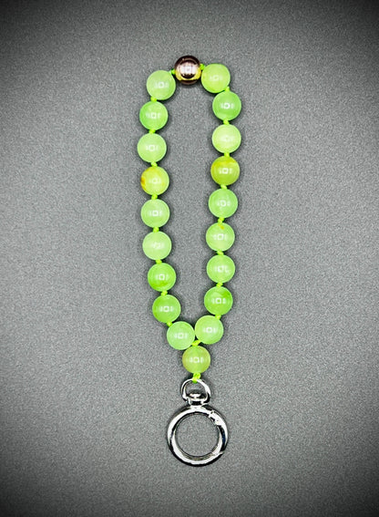 Mobile phone chain, short key ring semi-precious stone ¨green chalcedony¨