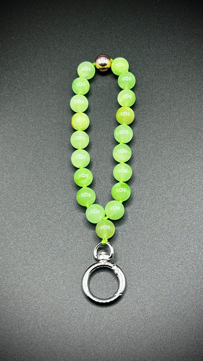 Mobile phone chain, short key ring semi-precious stone ¨green chalcedony¨