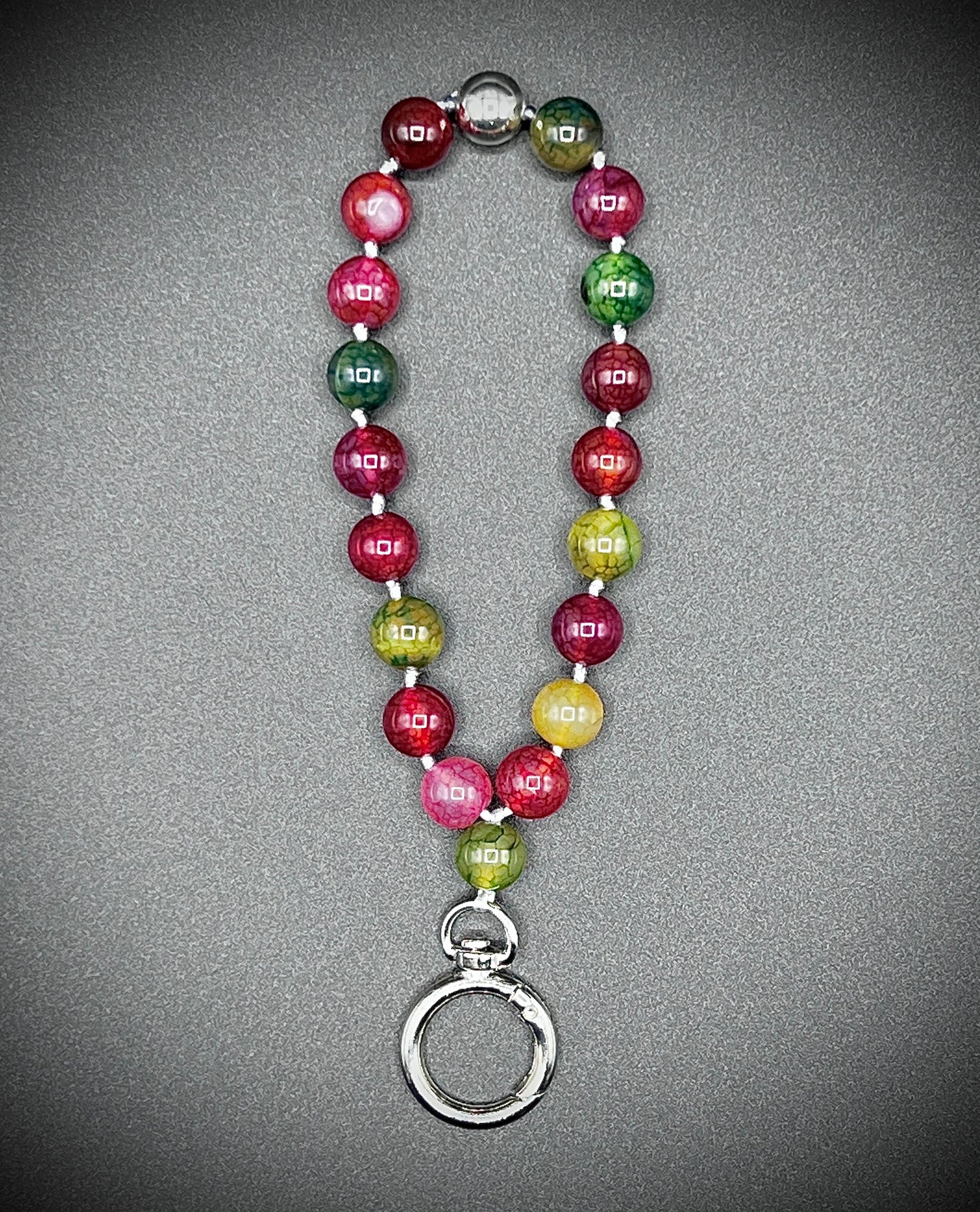 Mobile phone chain, short key ring, semi-precious stone ¨multicolored agate¨