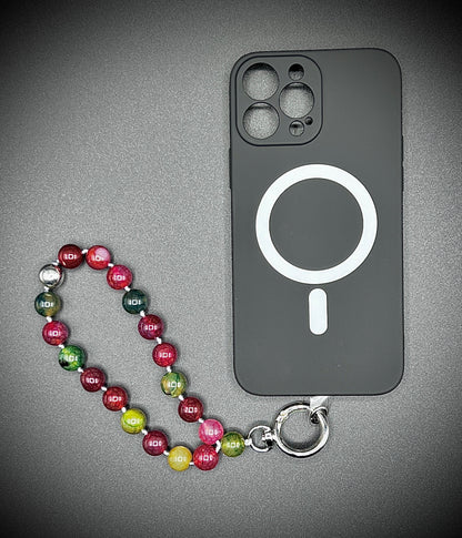 Mobile phone chain, short key ring, semi-precious stone ¨multicolored agate¨