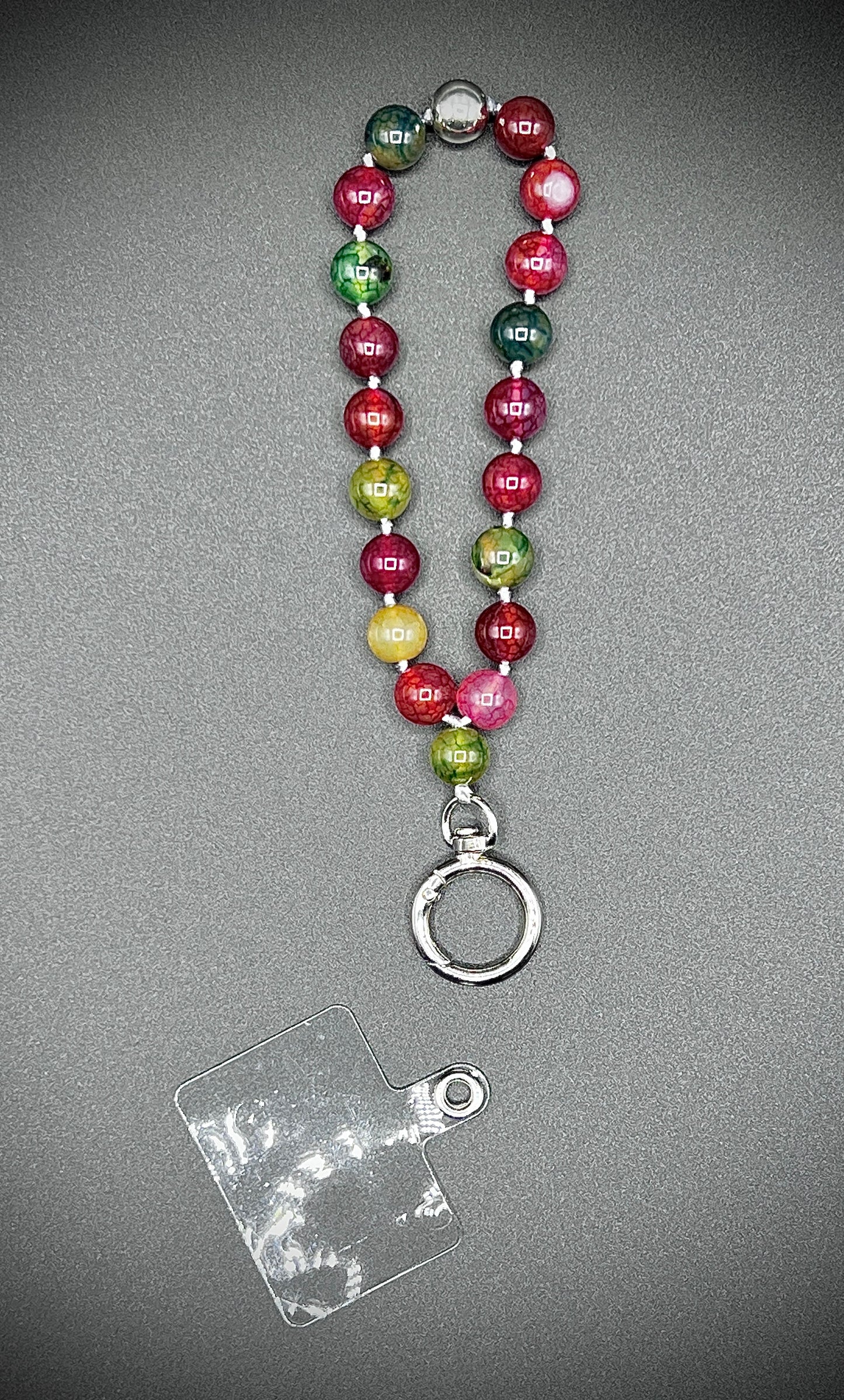 Mobile phone chain, short key ring, semi-precious stone ¨multicolored agate¨