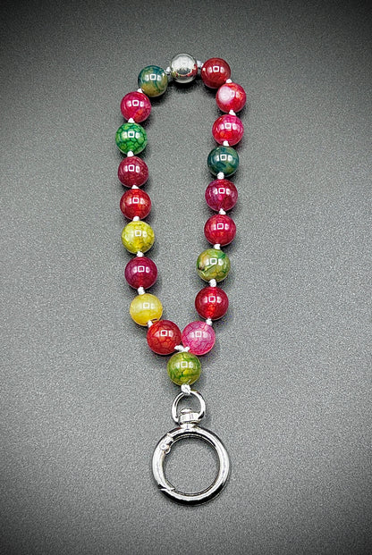 Mobile phone chain, short key ring, semi-precious stone ¨multicolored agate¨