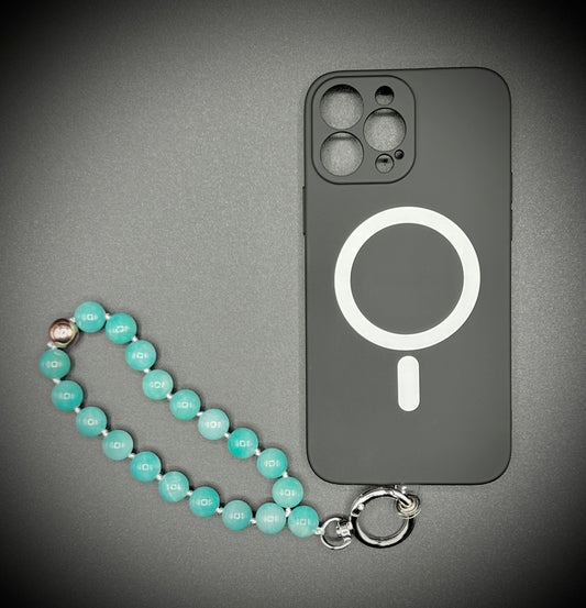 Mobile phone chain, short key ring ¨semi-precious stone green chalcedony¨