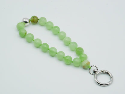 Mobile phone chain, short key ring semi-precious stone ¨green chalcedony¨