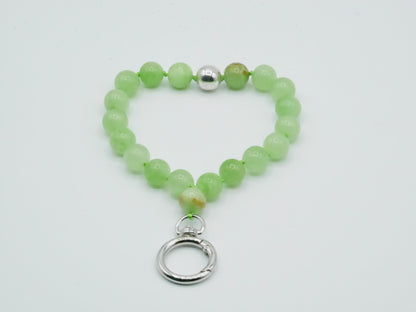 Mobile phone chain, short key ring semi-precious stone ¨green chalcedony¨