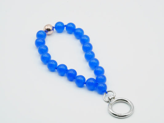 Mobile phone chain, short/key ring, light blue chalcedony