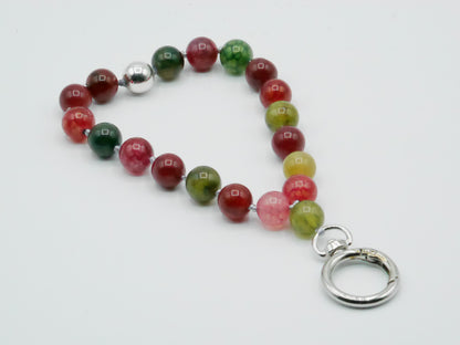 Mobile phone chain, short key ring, semi-precious stone ¨multicolored agate¨