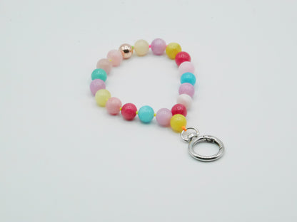 Mobile phone chain, short/key ring ¨Matted Multicolored Chalcedony¨