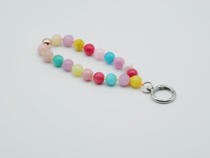 Mobile phone chain, short/key ring ¨Matted Multicolored Chalcedony¨