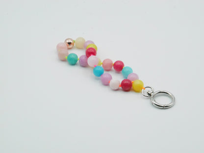 Mobile phone chain, short/key ring ¨Matted Multicolored Chalcedony¨