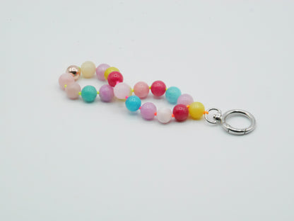 Mobile phone chain, short/key ring ¨Matted Multicolored Chalcedony¨