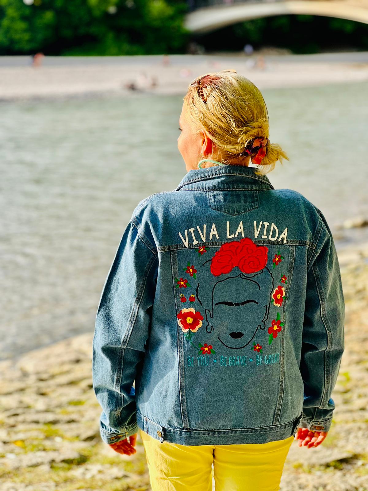 Frida Kahlo embroidered denim jacket