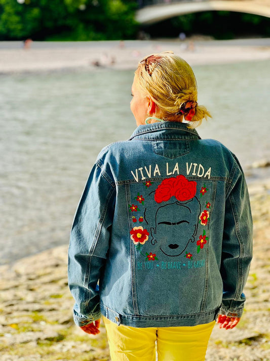 Frida Kahlo embroidered denim jacket